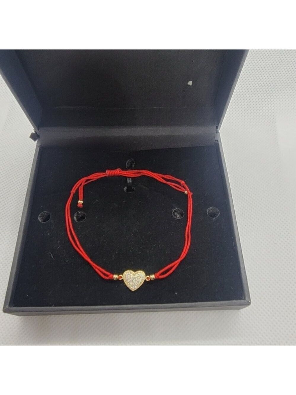 Adjustable Red String Bracelet with 925 Sterling Silver Heart Pendant